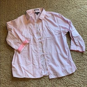 Lands end button up pink checked shirt